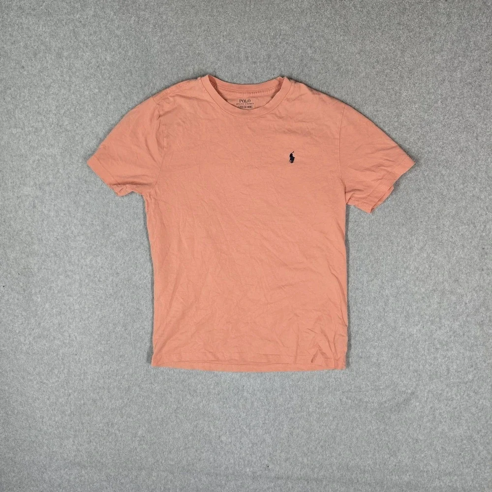Polo Ralph Lauren Boys Shirt L (14-16) Peach Logo Short Sleeve